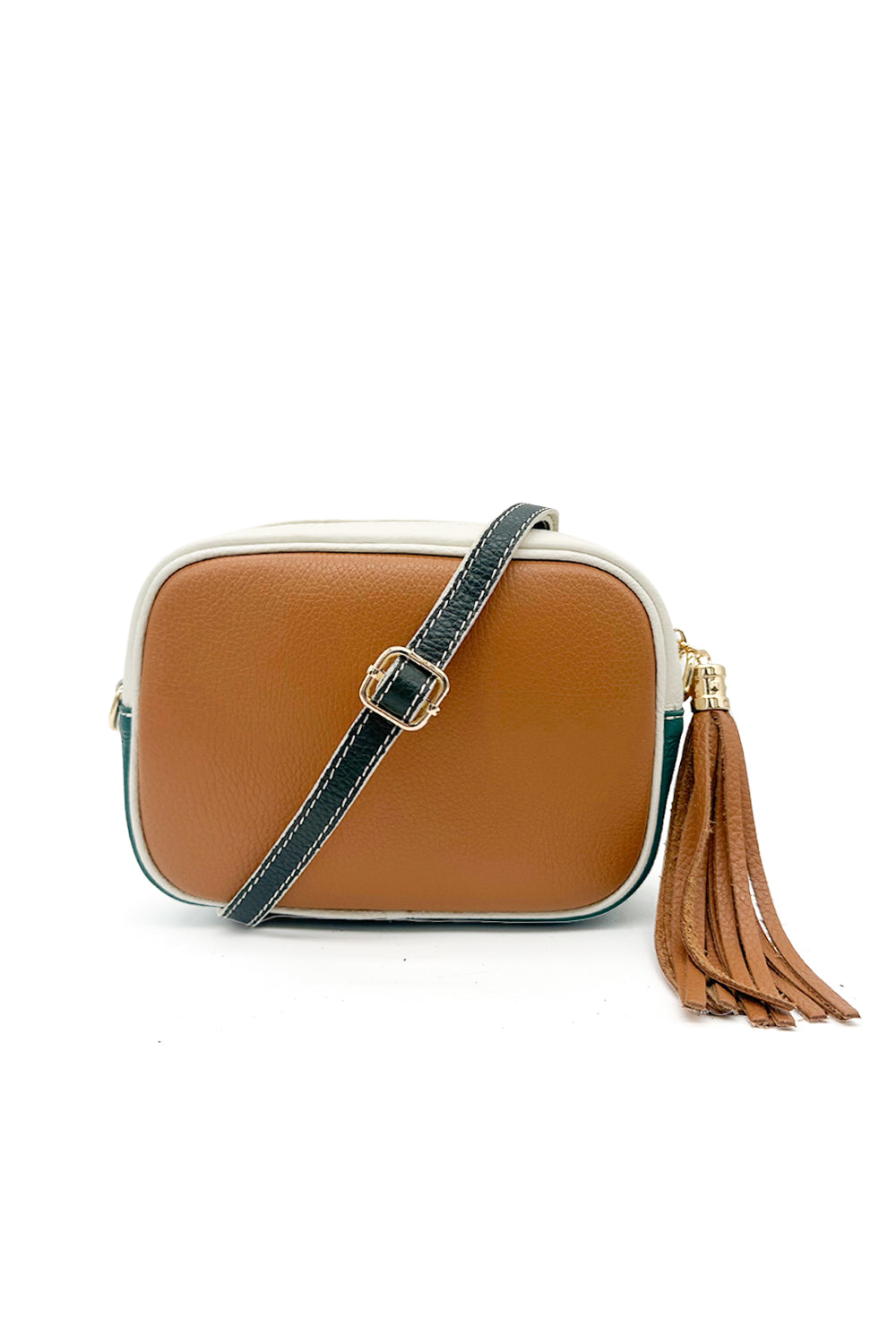 Italian Leather Colorblock Crossbody Camera Bag with Tassel