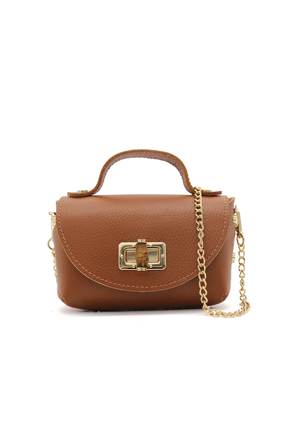 Genuine Italian Leather Crossbody Bag with Chain Strap and Twist Lock Closure