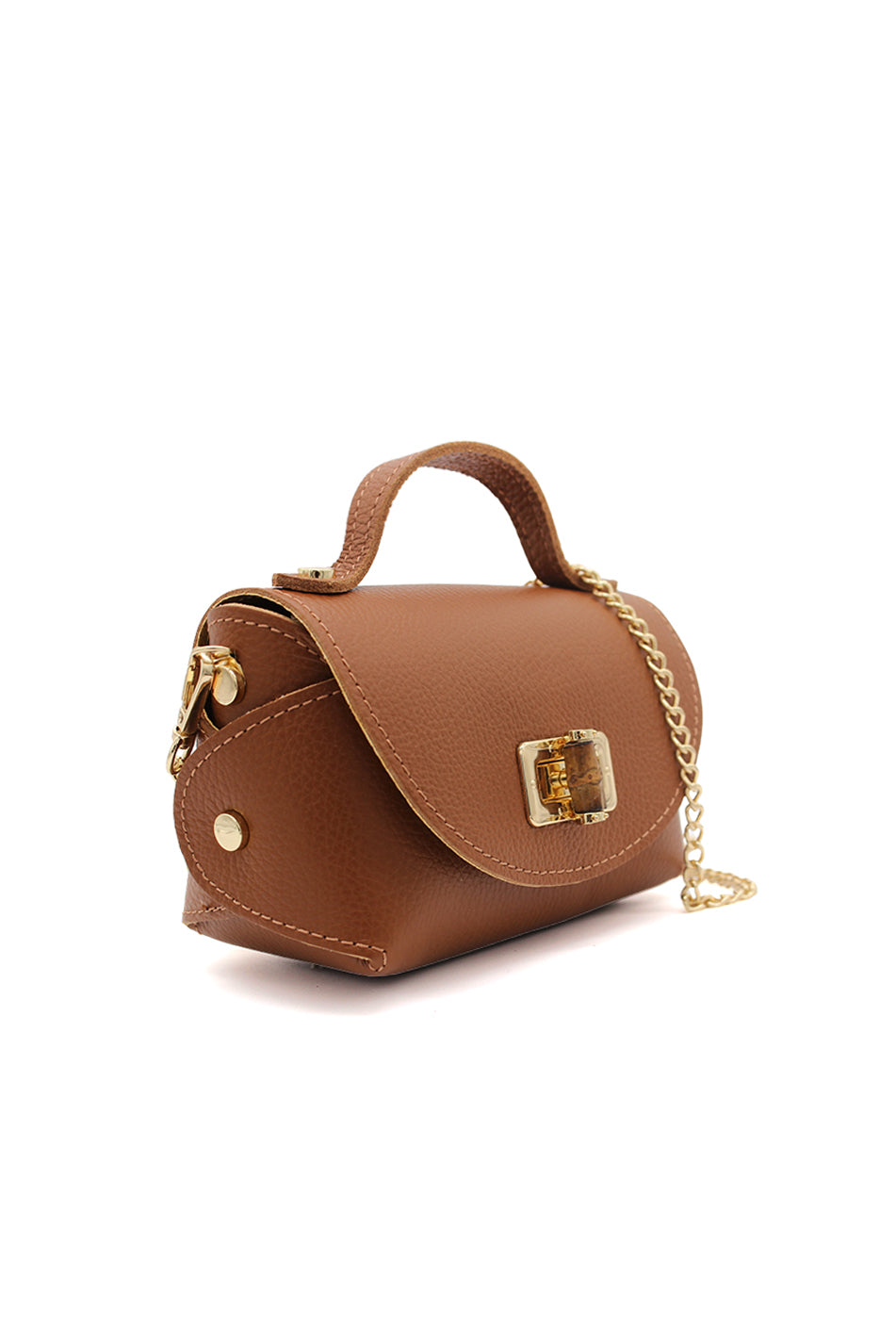 Genuine Italian Leather Crossbody Bag with Chain Strap and Twist Lock Closure