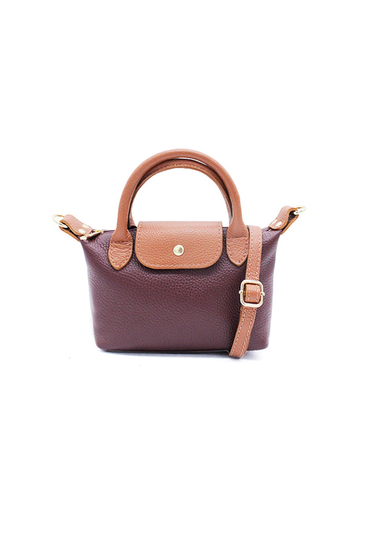 Compact Two-Tone Handbag with Top Handles and Strap
