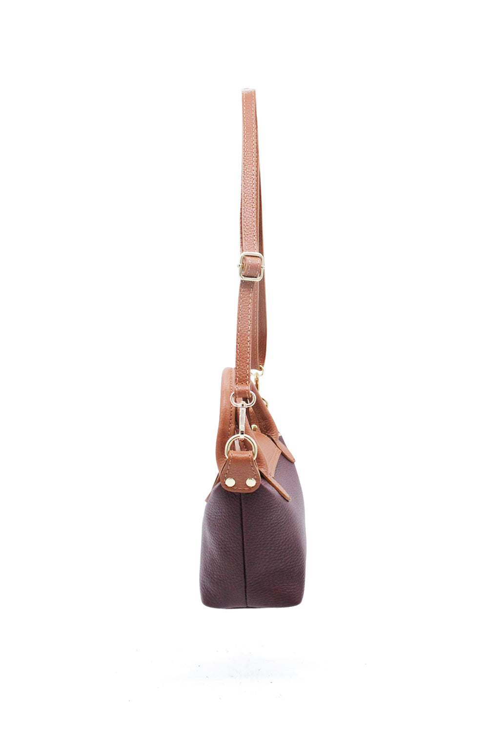 Compact Two-Tone Handbag with Top Handles and Strap