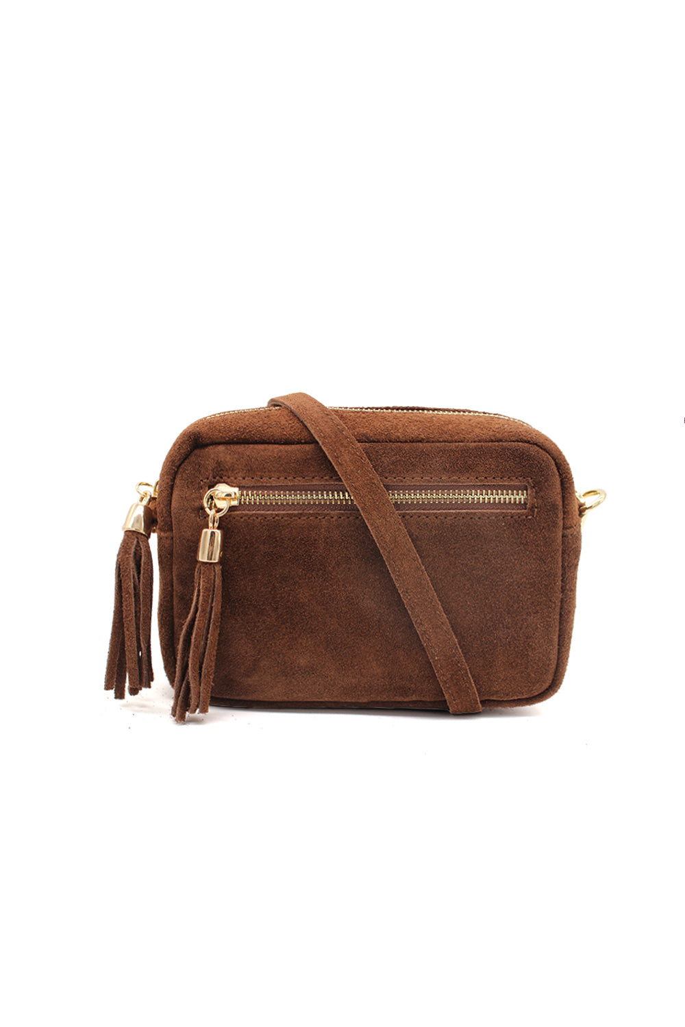 Casual Italian Genuine Suede Crossbody Bag with Tassel Zipper Closure