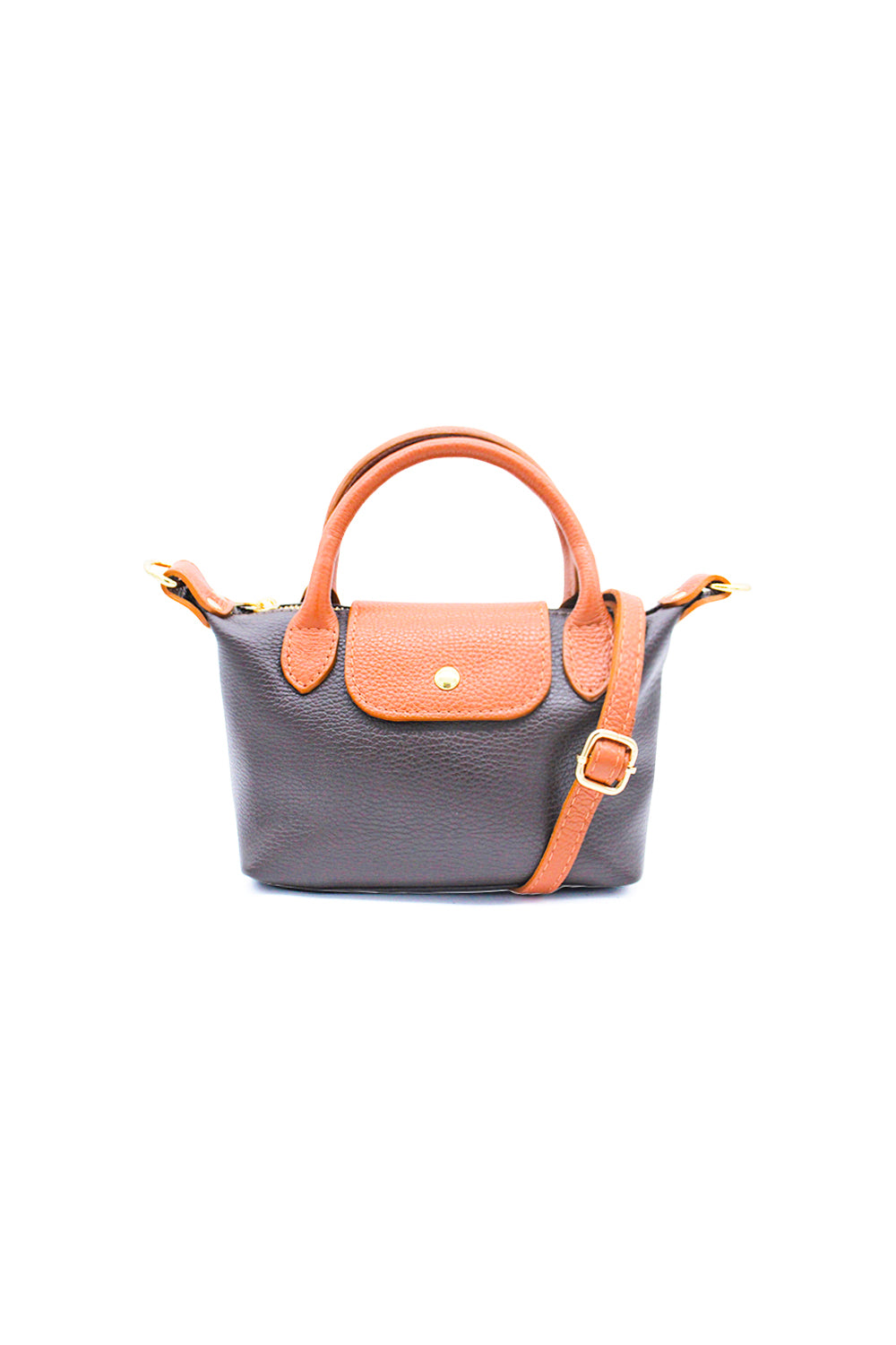 Compact Two-Tone Handbag with Top Handles and Strap
