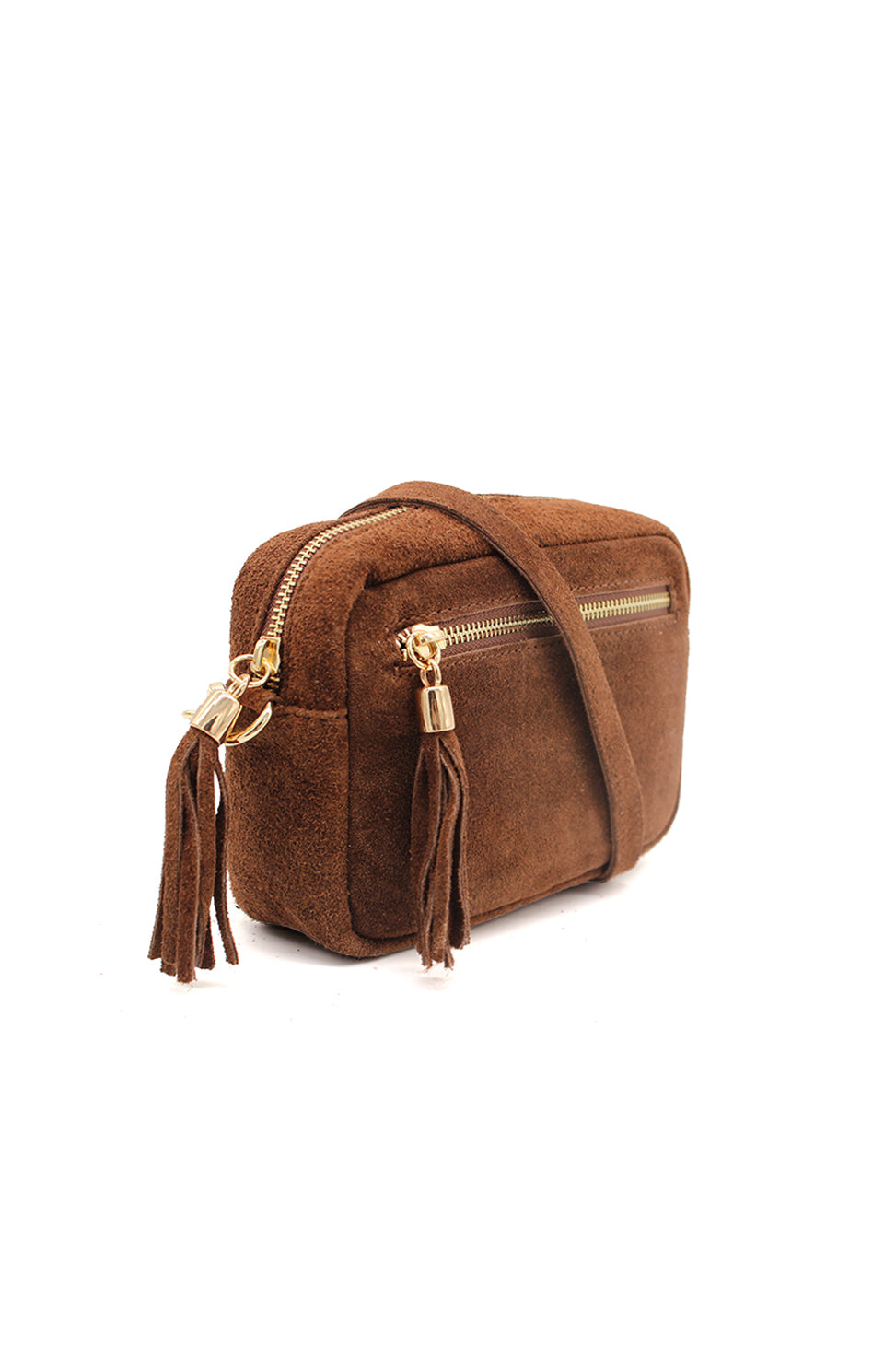 Casual Italian Genuine Suede Crossbody Bag with Tassel Zipper Closure