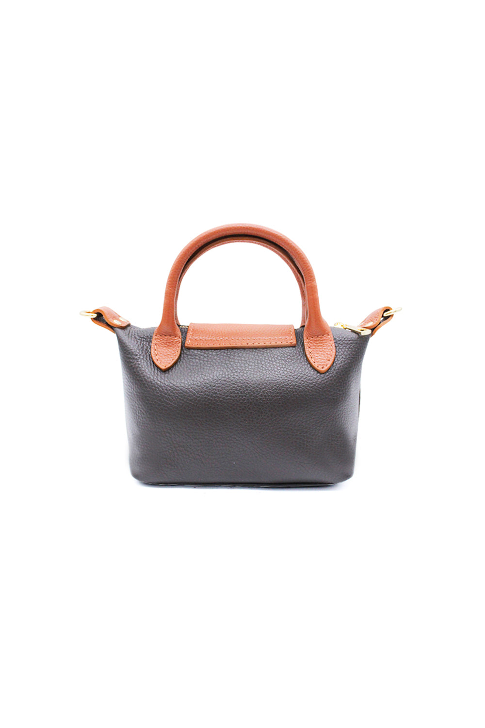 Compact Two-Tone Handbag with Top Handles and Strap