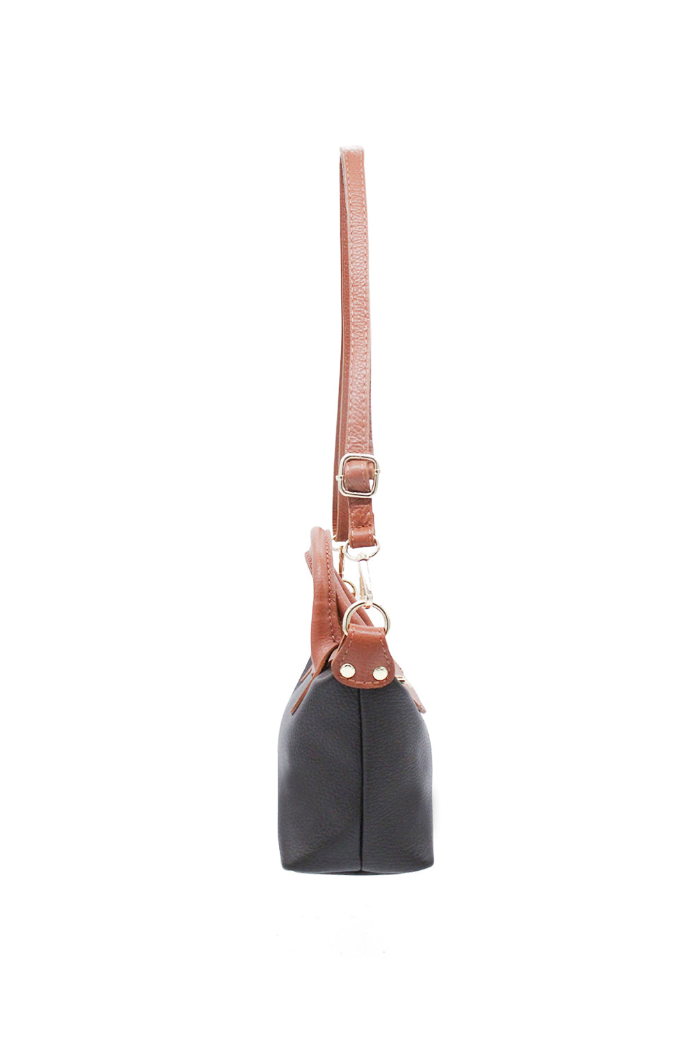 Compact Two-Tone Handbag with Top Handles and Strap