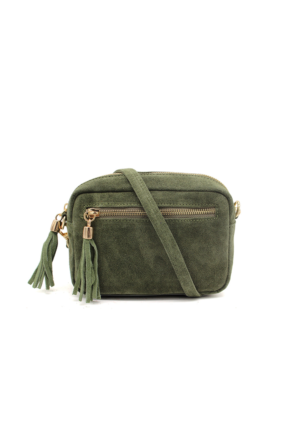 Casual Italian Genuine Suede Crossbody Bag with Tassel Zipper Closure