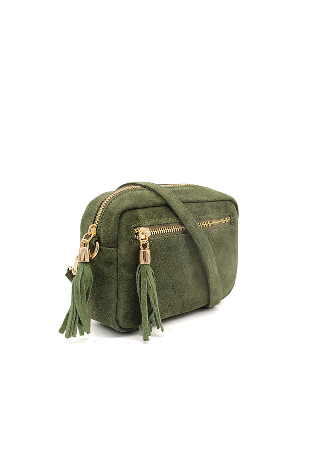 Casual Italian Genuine Suede Crossbody Bag with Tassel Zipper Closure