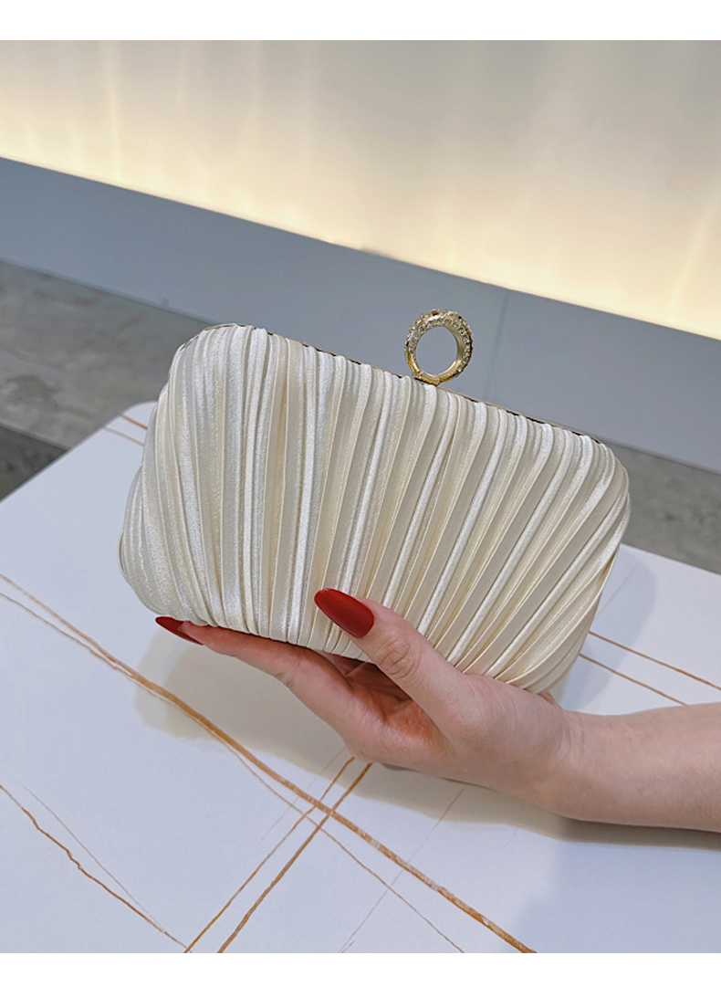 Elegant Pleated Evening Clutch Bag with Ring Handle