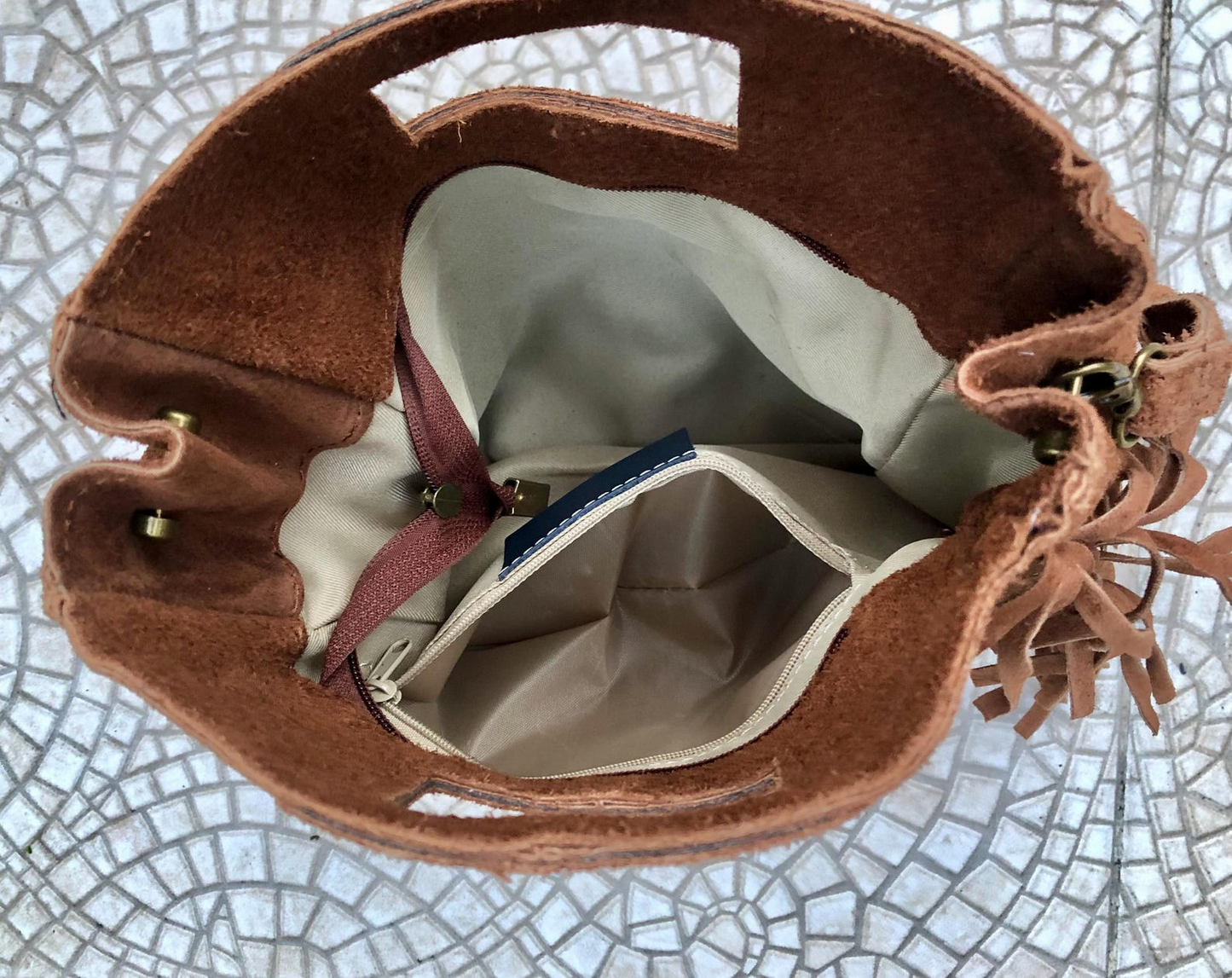 Genuine Italian Suede Crossbody Bag with Boho Fringe Design