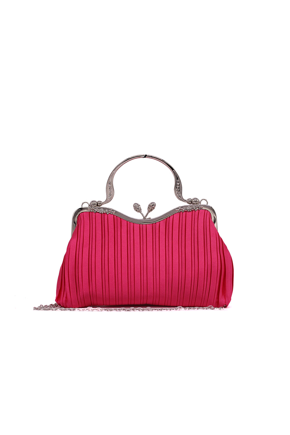 Pleated Clutch Bag with Chain Strap and Top Handle Design