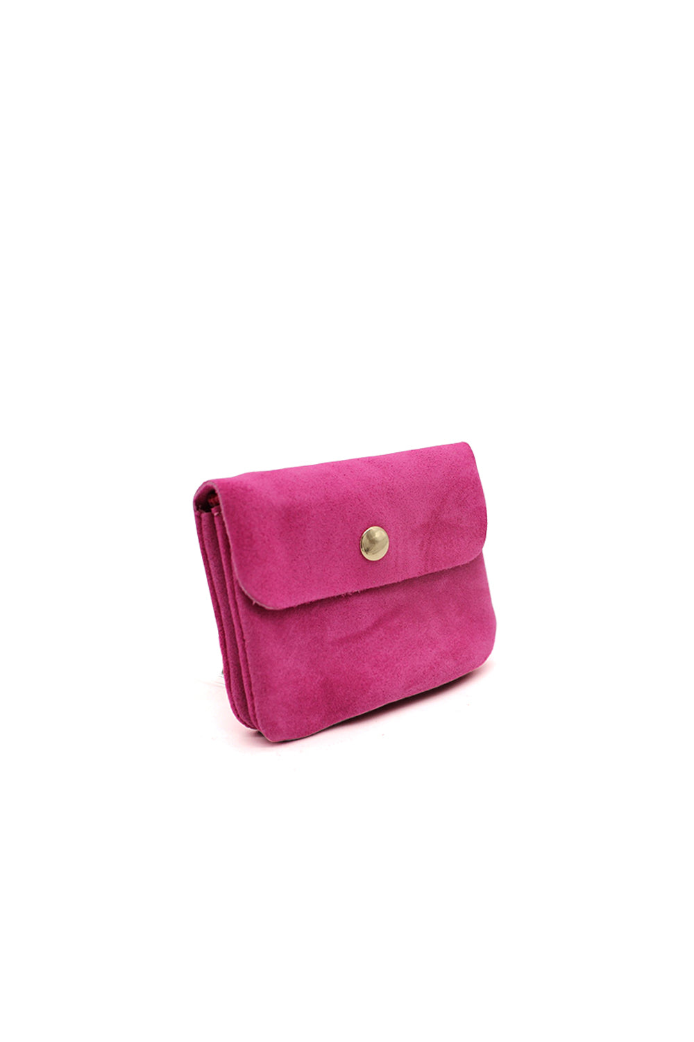 Compact Snap Button Slim Fit Italian Genuine Suede Purse