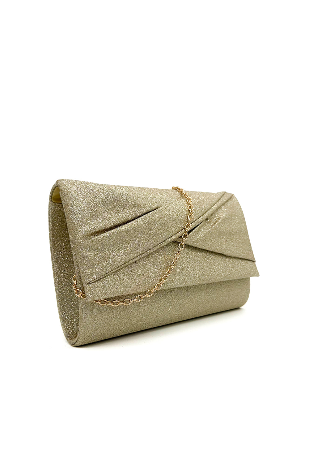 Pleated Glitter Clutch Bag with Chain Strap