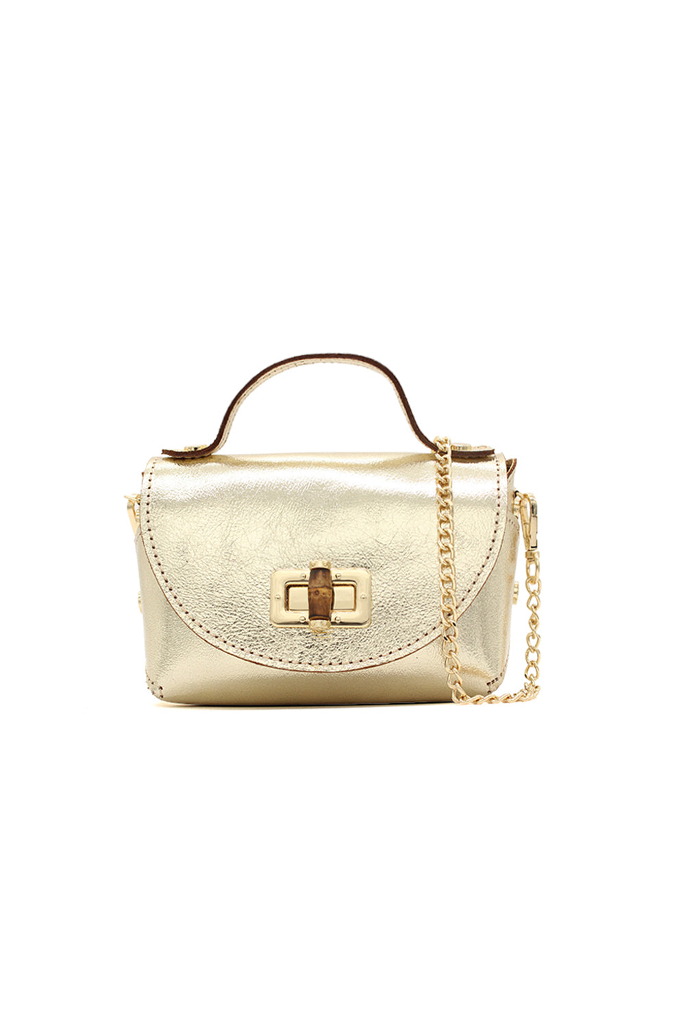 Genuine Italian Leather Crossbody Bag with Chain Strap and Twist Lock Closure