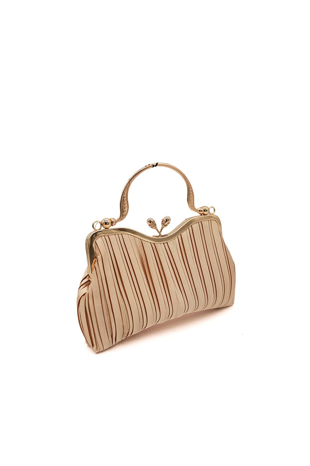 Pleated Clutch Bag with Chain Strap and Top Handle Design