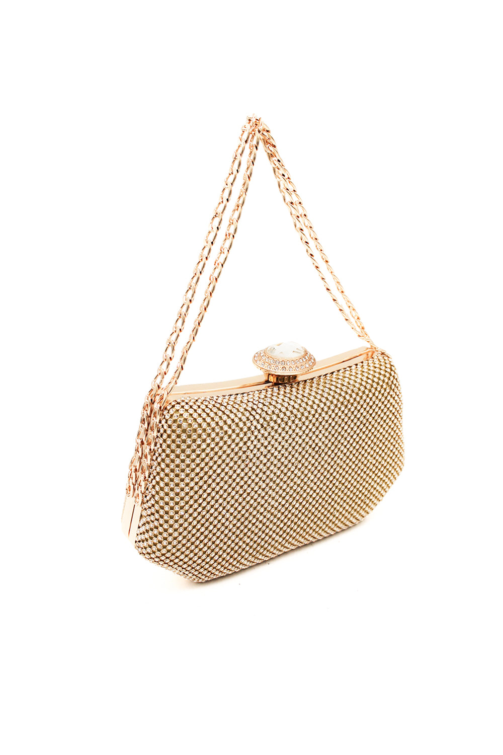 Sparkling Evening Clutch Bag with Chain Strap and Jewel Clasp