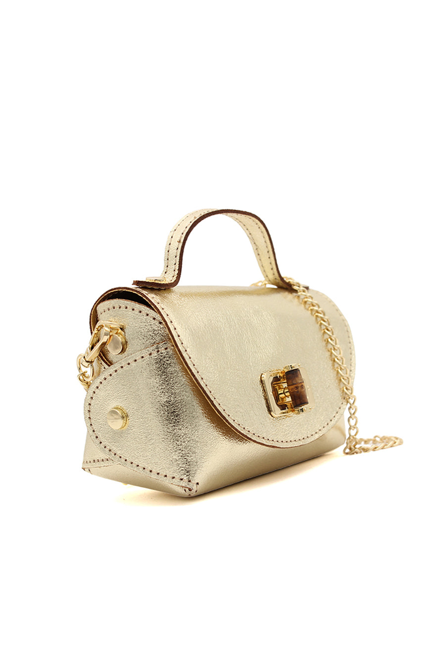 Genuine Italian Leather Crossbody Bag with Chain Strap and Twist Lock Closure