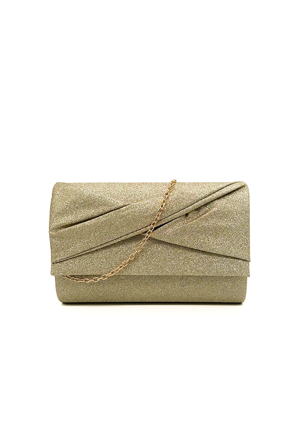 Pleated Glitter Clutch Bag with Chain Strap