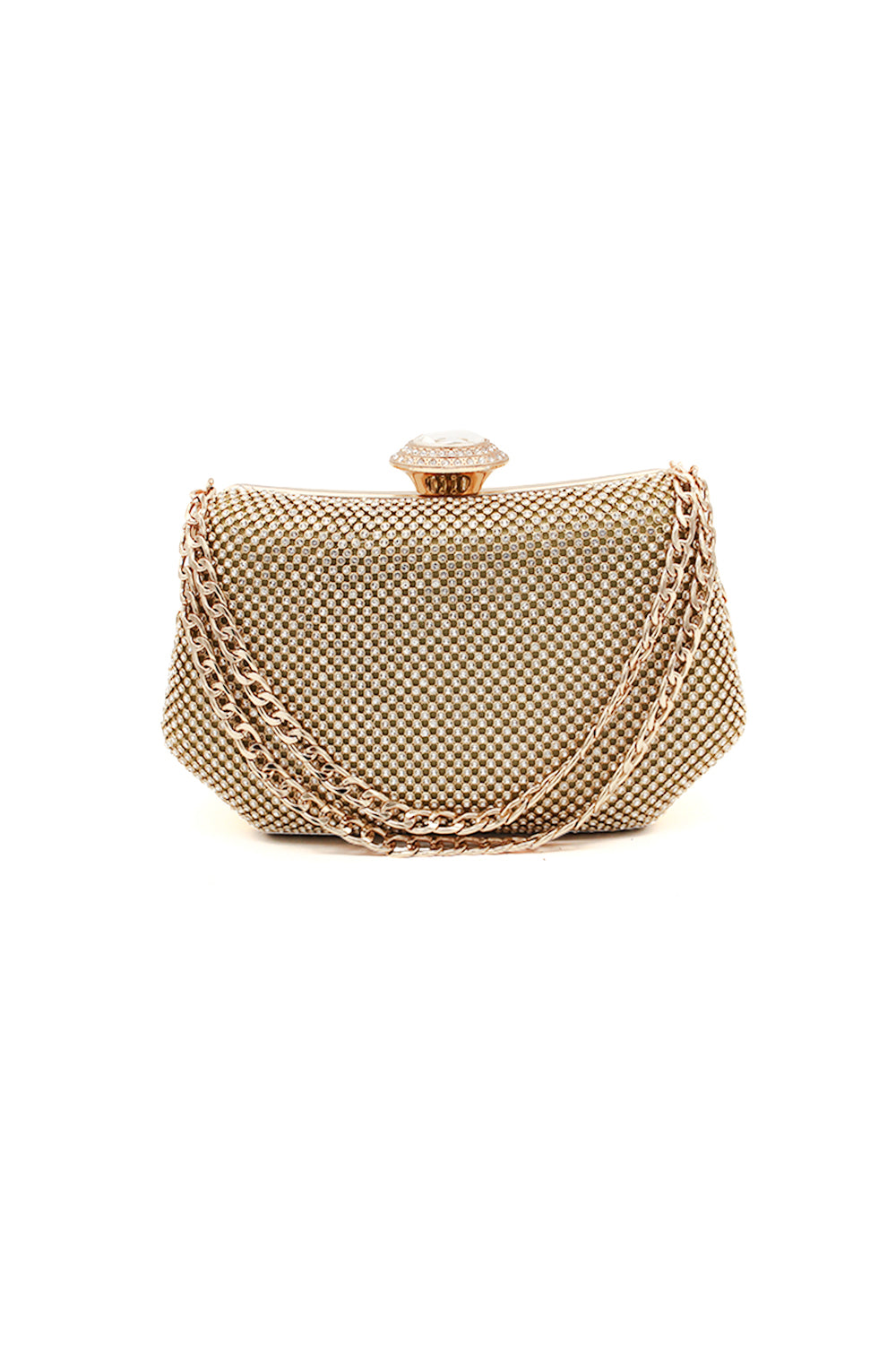 Sparkling Evening Clutch Bag with Chain Strap and Jewel Clasp