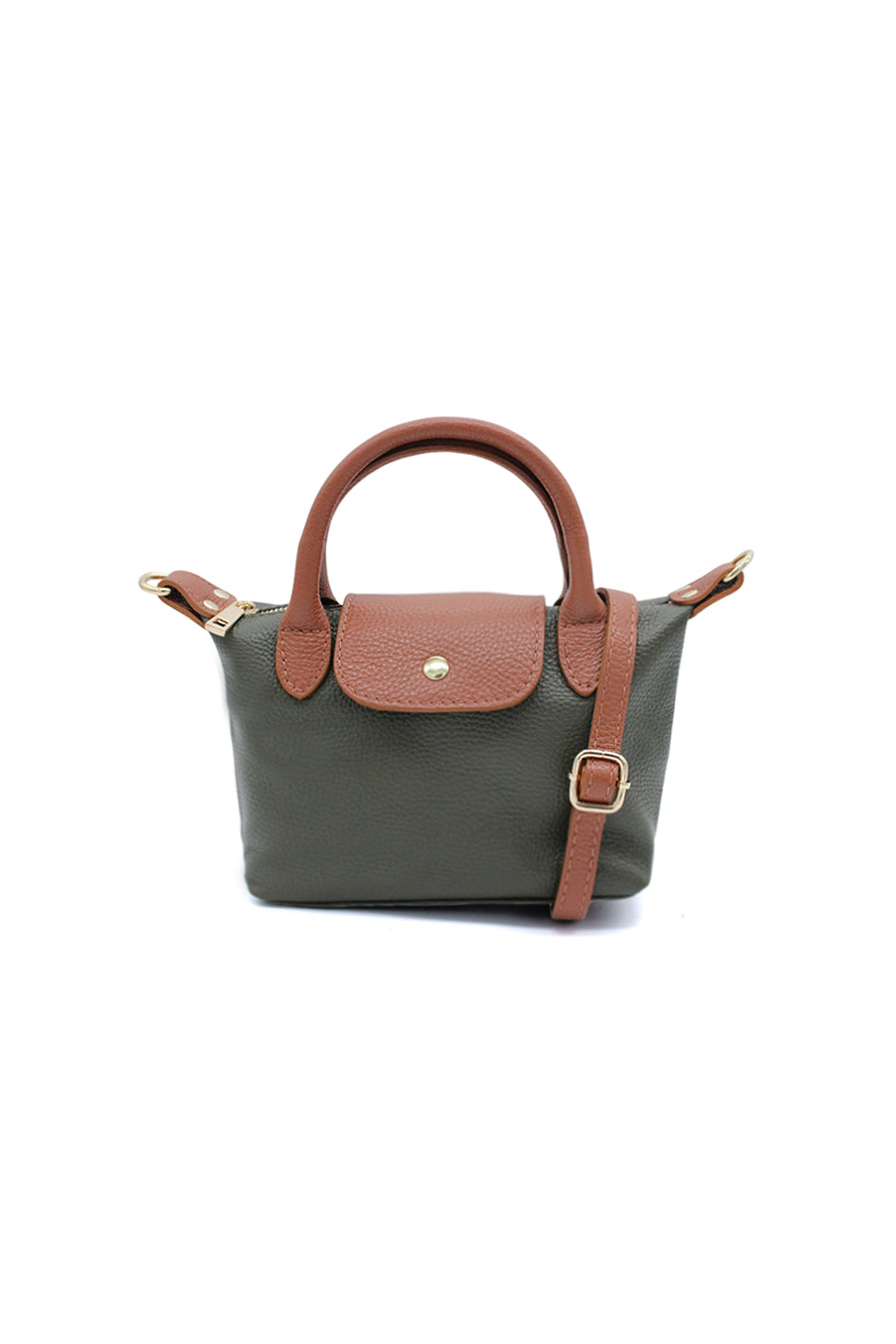 Compact Two-Tone Handbag with Top Handles and Strap