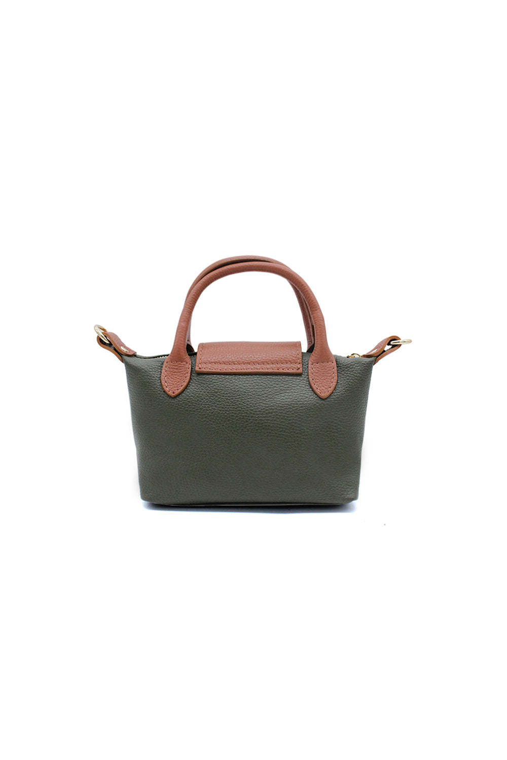 Compact Two-Tone Handbag with Top Handles and Strap