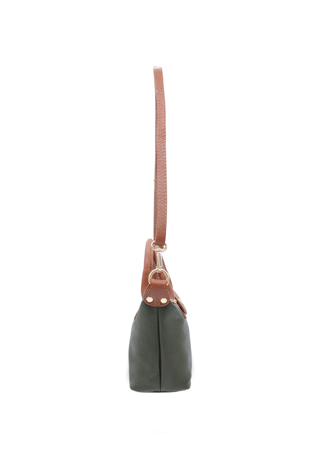 Compact Two-Tone Handbag with Top Handles and Strap