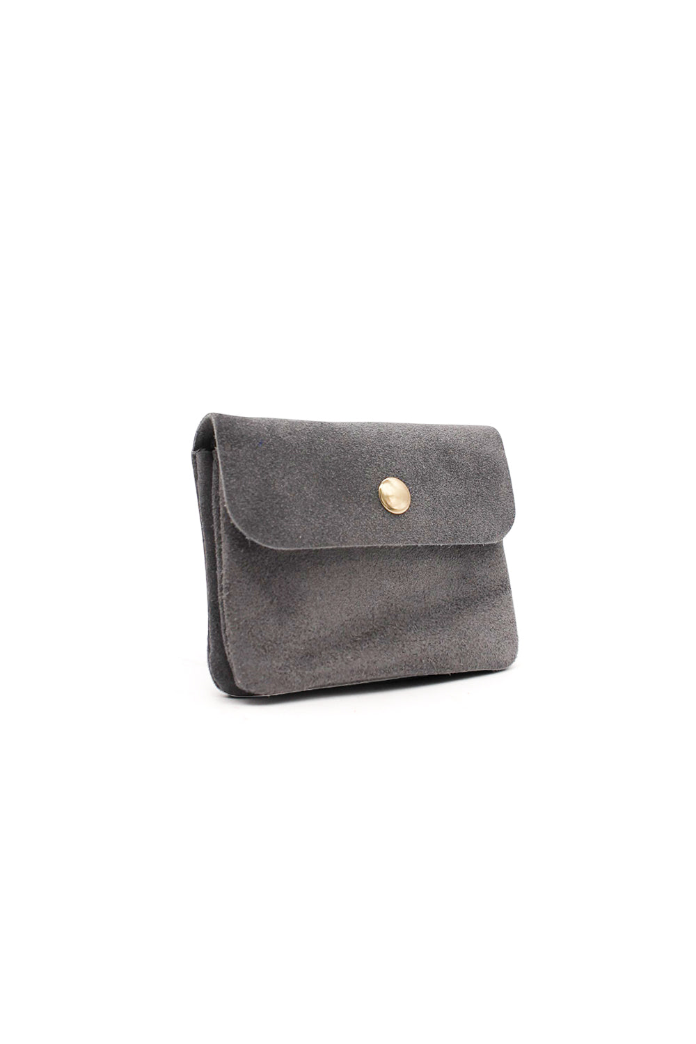 Compact Snap Button Slim Fit Italian Genuine Suede Purse