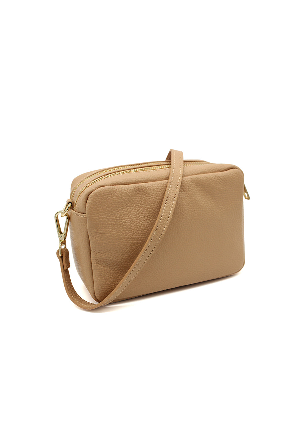 Italian Genuine Leather Crossbody Bag with Double Zipper Compartments