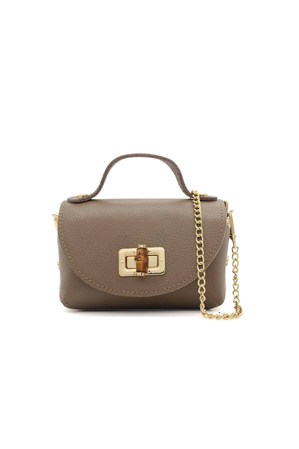 Genuine Italian Leather Crossbody Bag with Chain Strap and Twist Lock Closure