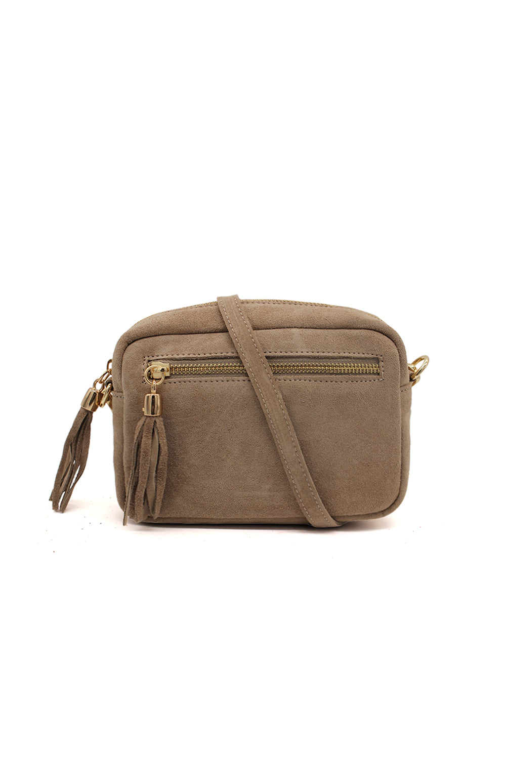 Casual Italian Genuine Suede Crossbody Bag with Tassel Zipper Closure