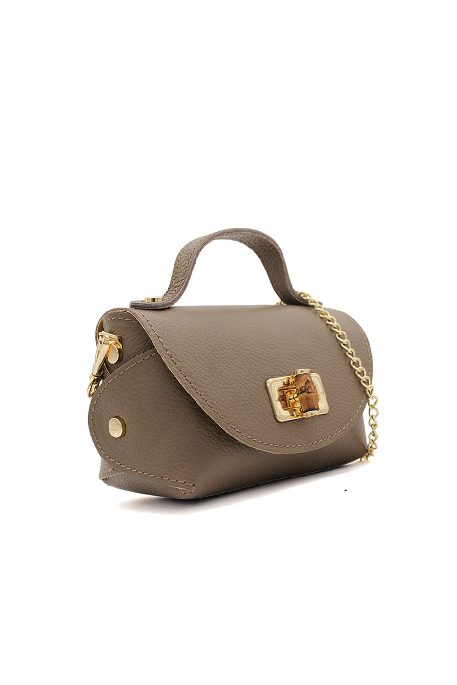 Genuine Italian Leather Crossbody Bag with Chain Strap and Twist Lock Closure