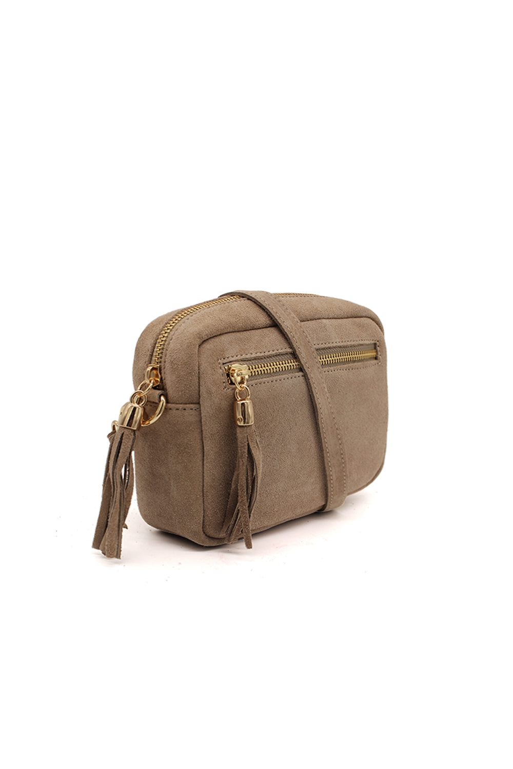 Casual Italian Genuine Suede Crossbody Bag with Tassel Zipper Closure
