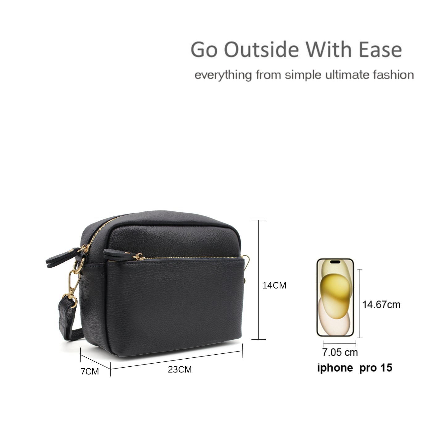 Solid Color Crossbody Bag for Women with Adjustable Strap and Zipper