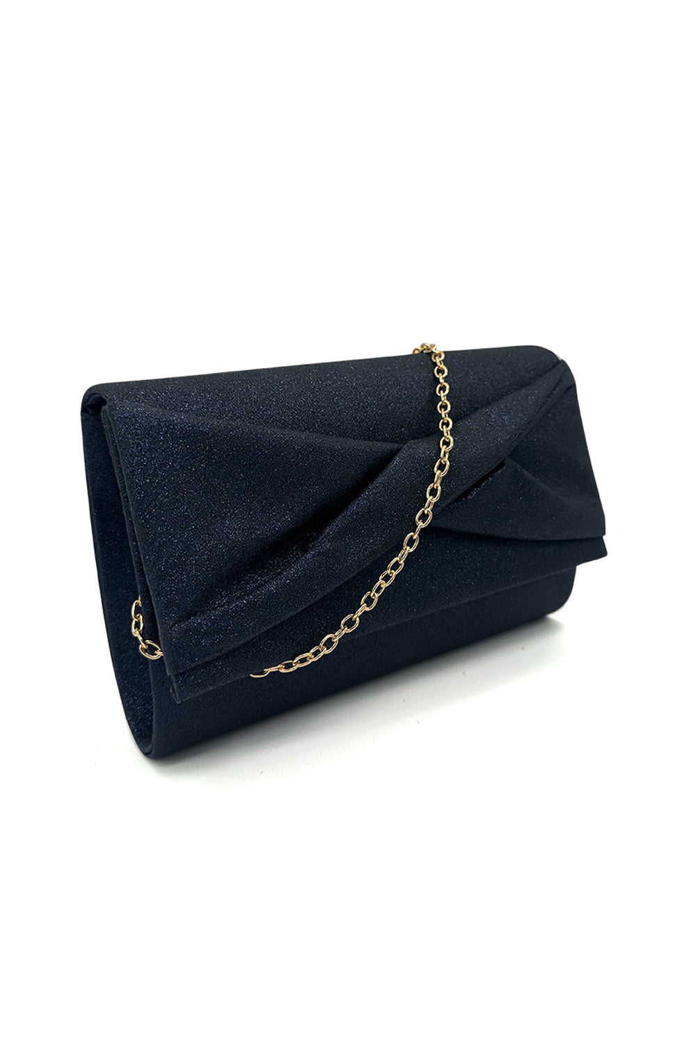 Pleated Glitter Clutch Bag with Chain Strap