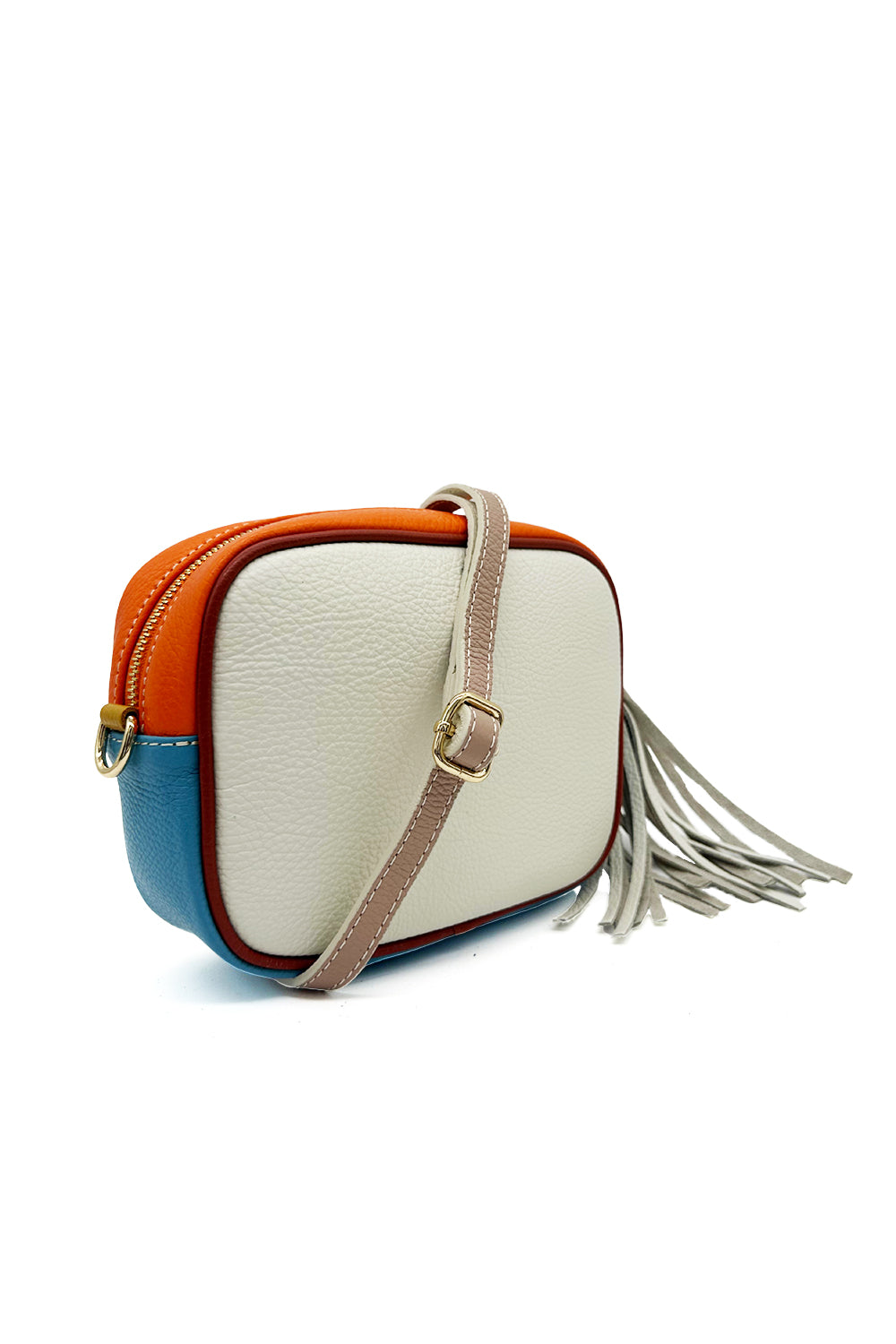 Italian Leather Colorblock Crossbody Camera Bag with Tassel