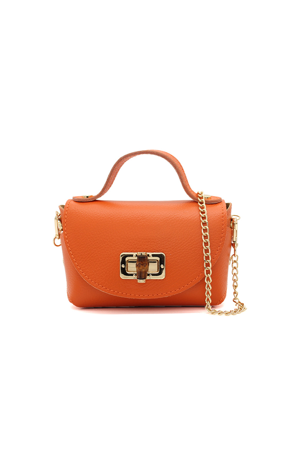 Genuine Italian Leather Crossbody Bag with Chain Strap and Twist Lock Closure