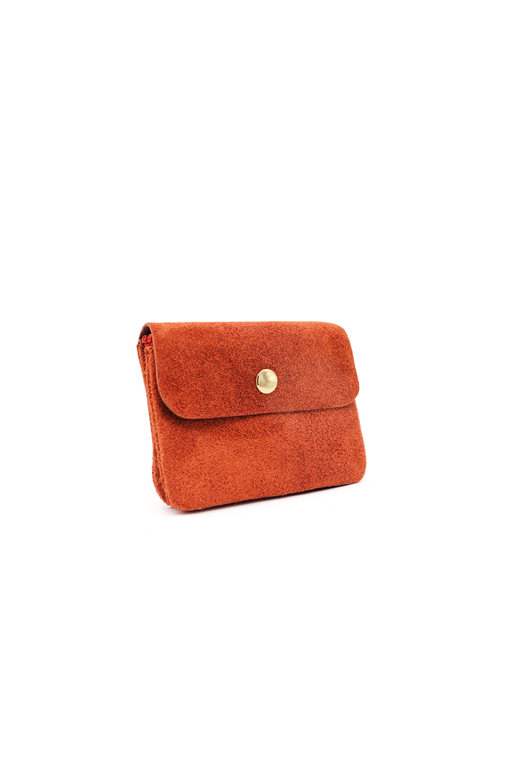 Compact Snap Button Slim Fit Italian Genuine Suede Purse
