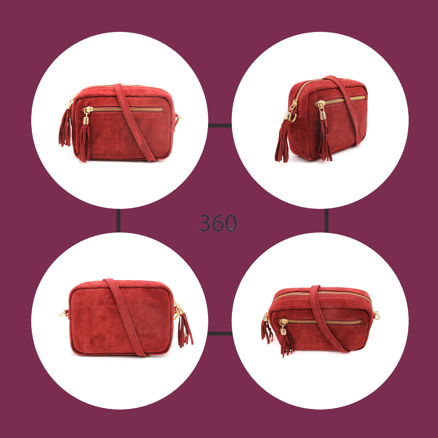 Casual Italian Genuine Suede Crossbody Bag with Tassel Zipper Closure