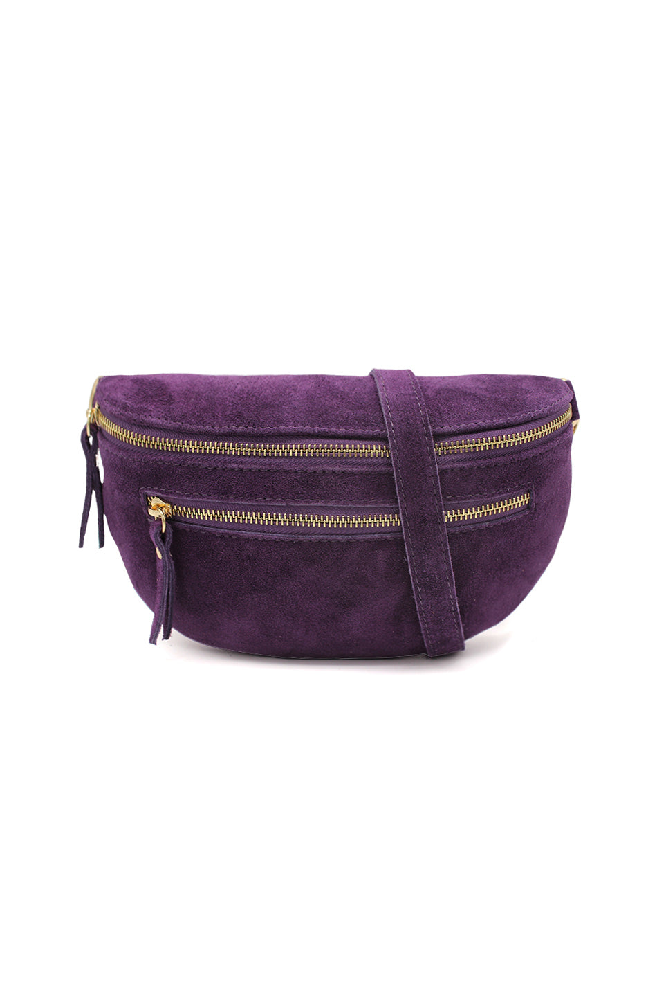 Genuine Italian Suede Sling Crossbody Bag with Dual Zipper Compartments