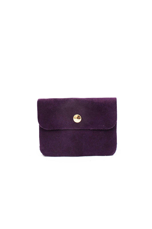 Compact Snap Button Slim Fit Italian Genuine Suede Purse