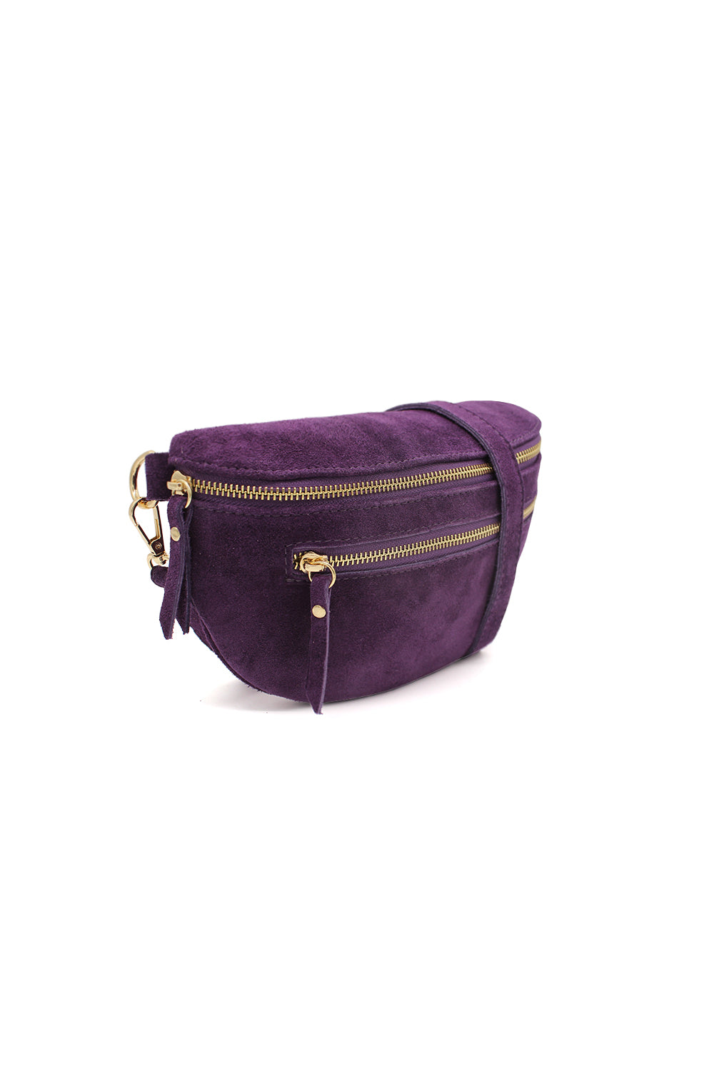 Genuine Italian Suede Sling Crossbody Bag with Dual Zipper Compartments