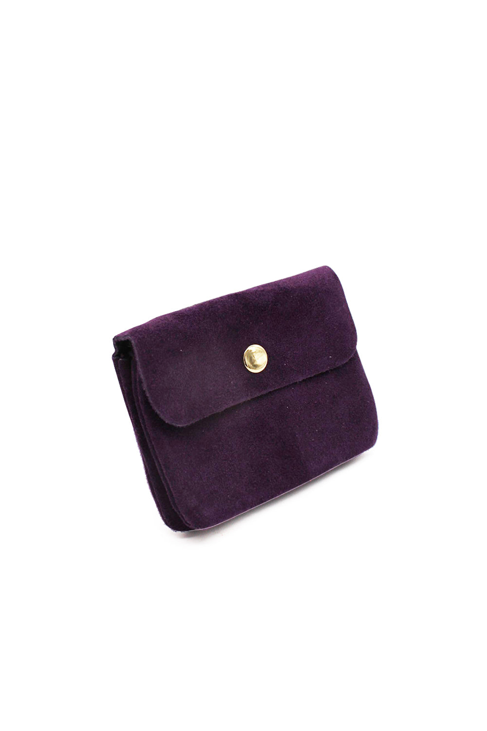 Compact Snap Button Slim Fit Italian Genuine Suede Purse