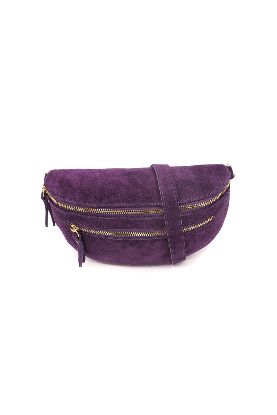 Genuine Italian Suede Sling Crossbody Bag with Dual Zipper Compartments