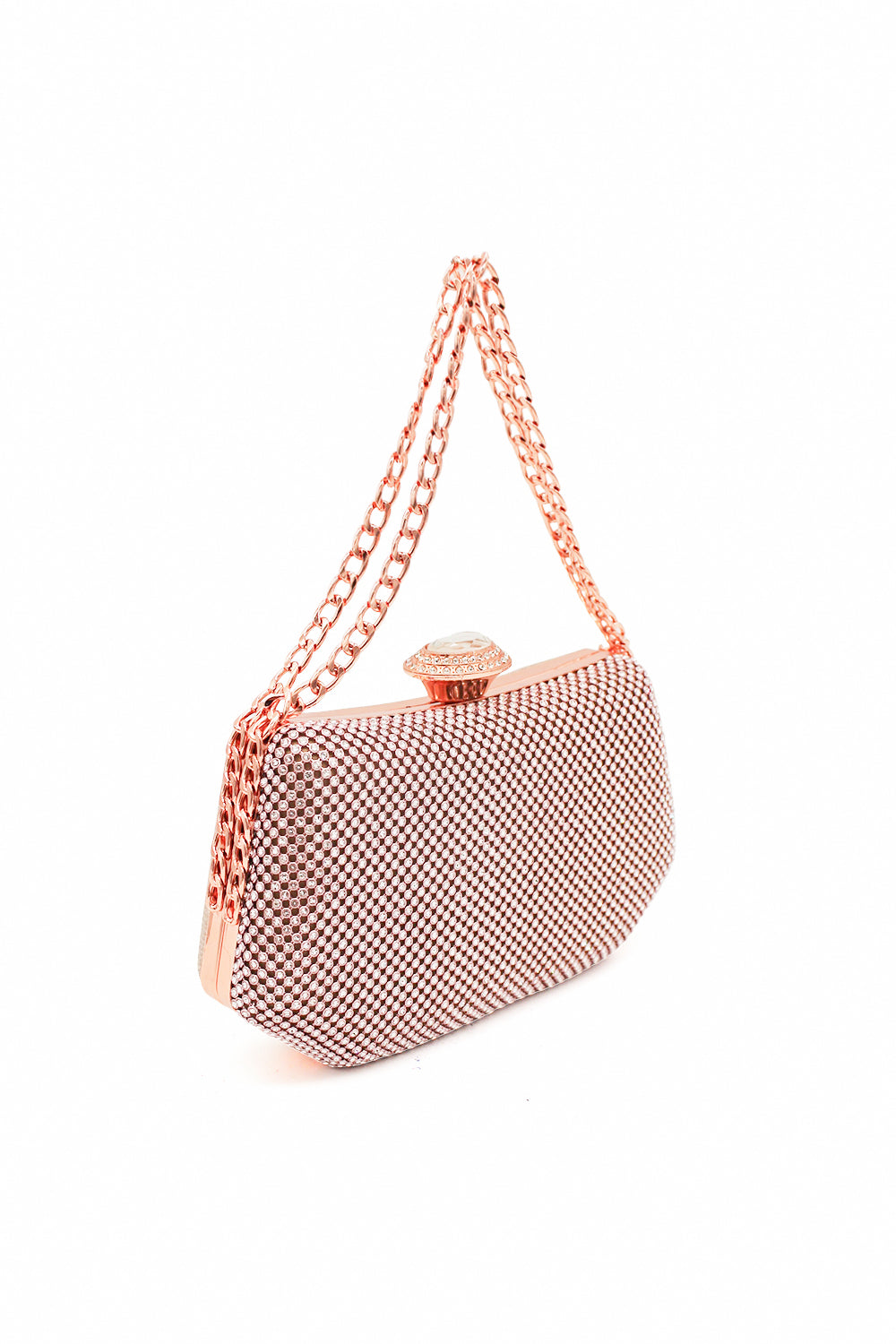 Sparkling Evening Clutch Bag with Chain Strap and Jewel Clasp