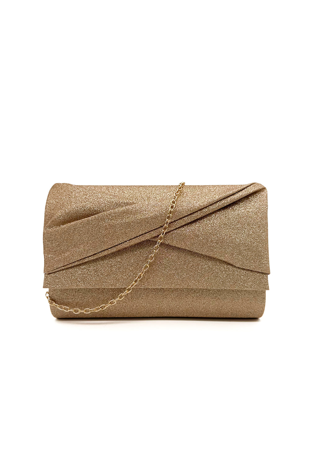 Pleated Glitter Clutch Bag with Chain Strap
