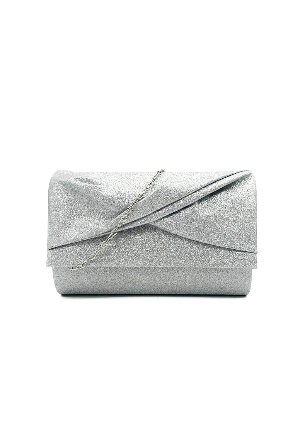 Pleated Glitter Clutch Bag with Chain Strap