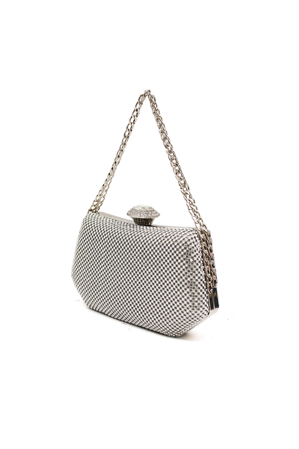 Sparkling Evening Clutch Bag with Chain Strap and Jewel Clasp