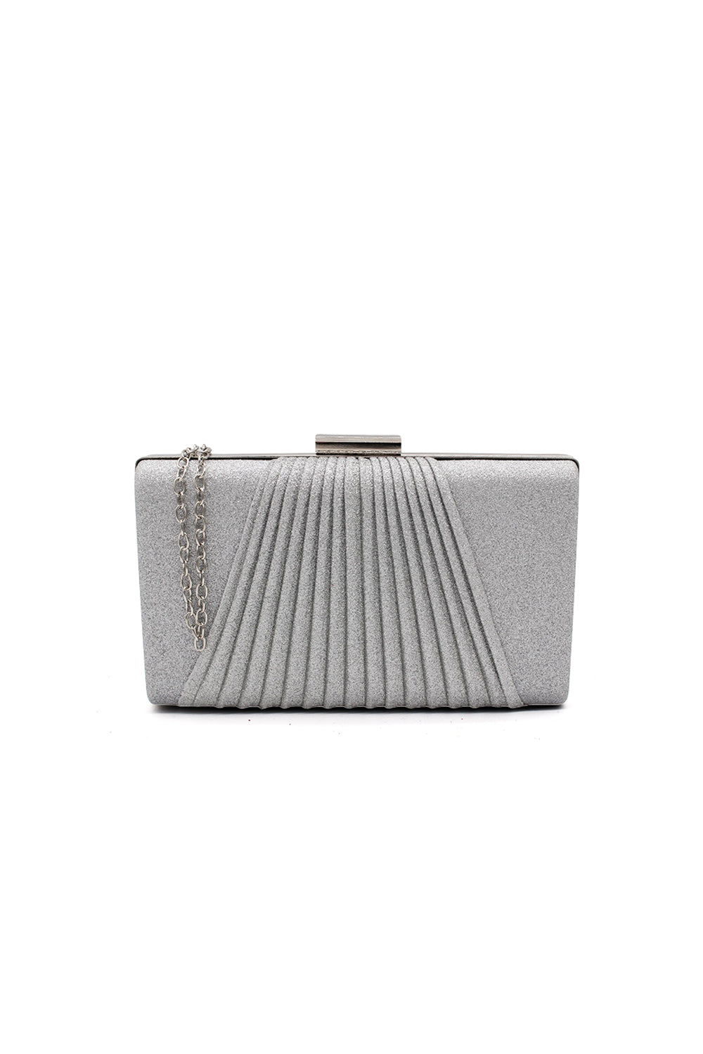 Glitter Clutch Bag with Pleated Design and Chain Strap