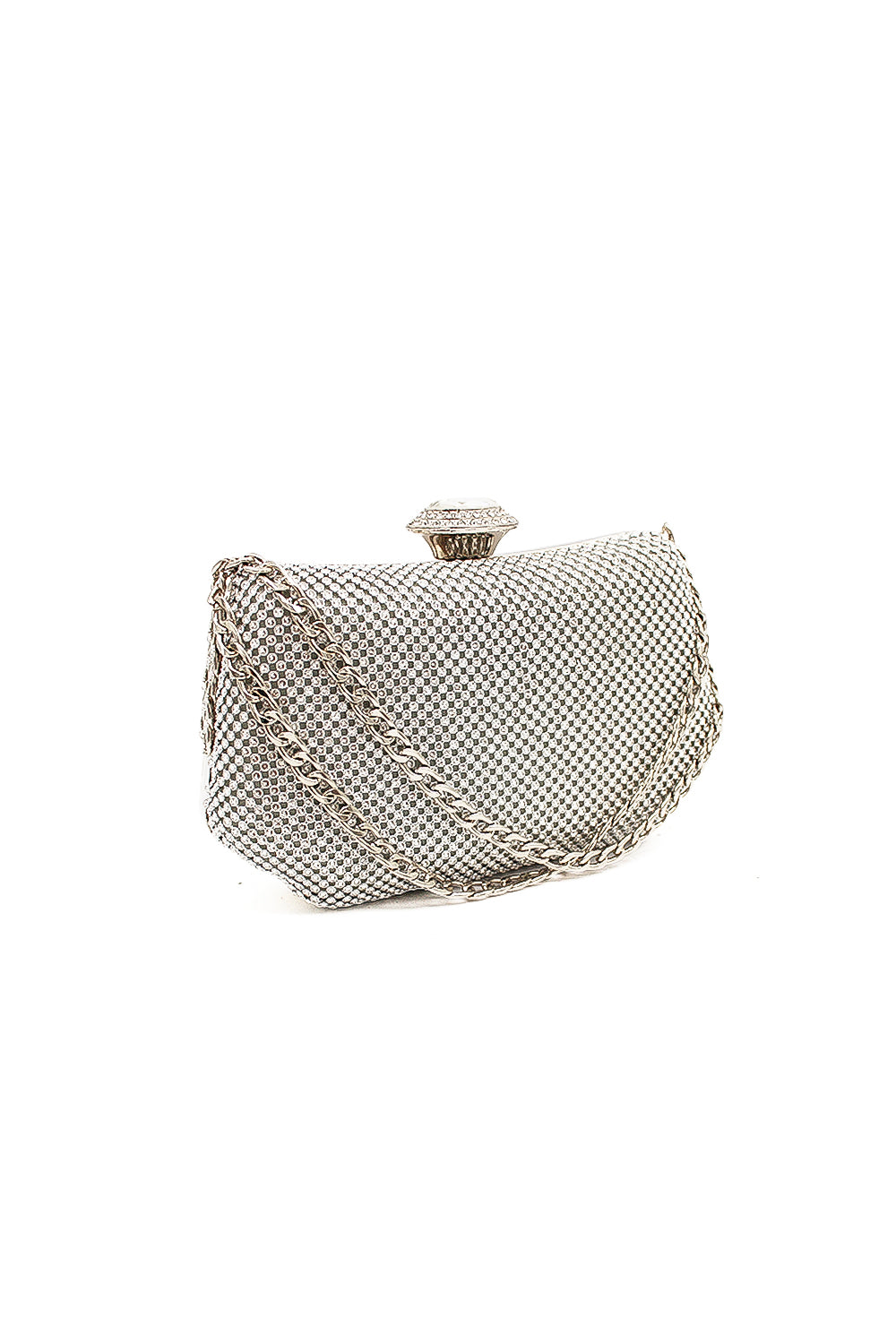 Sparkling Evening Clutch Bag with Chain Strap and Jewel Clasp