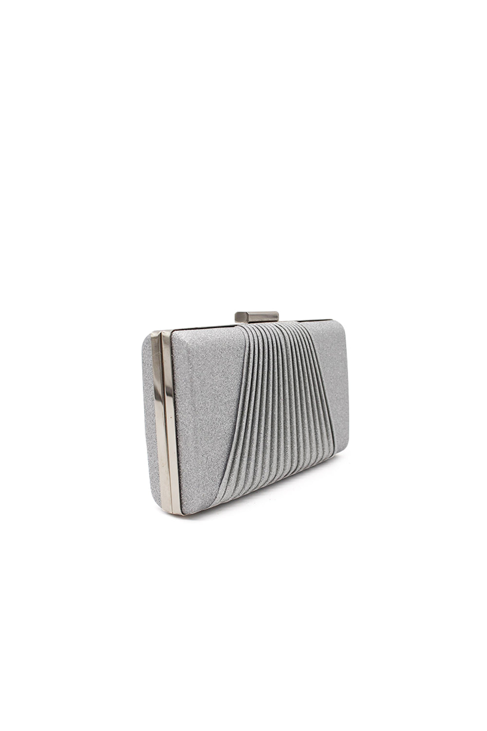 Glitter Clutch Bag with Pleated Design and Chain Strap